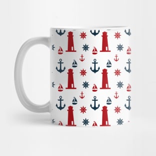 Red and Navy Blue Nautical Anchor & Lighthouse Mug